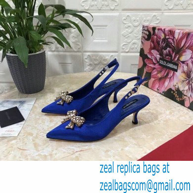 Dolce  &  Gabbana Heel 6.5cm Satin Slingbacks Blue with Crystal Bow 2021